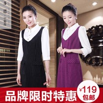 Dorne spring and summer new slim-fit dress beautician overalls large size black striped shirt professional manager suit