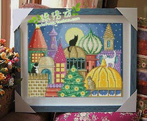 Cross stitch kit French DMC embroidery fairy black cat castle roof cat full embroidery