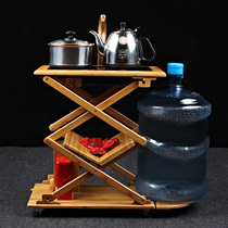 God-Carved Lifting Bamboo Tea Car Live Hot Stove Multifunction Tea Car Chinese Moving Belt Universal Wheels Shrink Tea Car