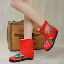 Autumn ethnic style womens boots inner heightened single boots old Beijing cloth shoes womens shoes embroidered short boots mille-layer cloth boots