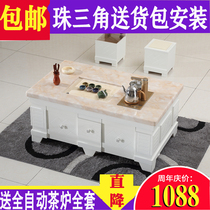 European-style Kung Fu tea table TV cabinet combination automatic tea table White living room storage tea table with electromagnetic stove