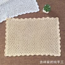 Auspicious handmade crochet nostalgic American-style hollow woven table mat rice White 30*45