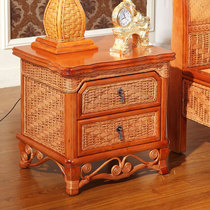 Ito family Rattan bedside table Rattan wood bedside table Solid wood bedside table Rattan woven rattan art bedside table True rattan