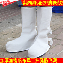 White canvas electric welding foot guard cover foot cover labor protection welder protection wear-resistant anti-splash heat insulation anti-scalding wholesale leg guard