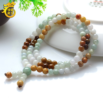 199 natural Burmese A goods jadeite three-color round bead bracelet male and female models jade bead bracelet