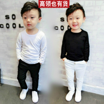 Childrens clothing Autumn and winter Childrens baby girl boy black white long-sleeved T-shirt Base shirt sweater cotton top tide