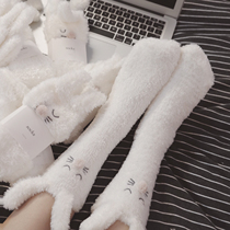 Small Bear Home fried chicken Mengs O family young white rabbit ears Soft cotton high cylinder Warm Socks Floor Socks