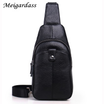 Chest bag mens leather casual mens bag shoulder crossbody bag Cowhide mens bag oblique cross backpack Korean version of the tide bag
