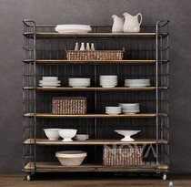 American Country Wrought Iron Solid Wood Shelf Retro Do Old Floor Bookshelf Kitchen Storage Rack Display Rack Storage Rack