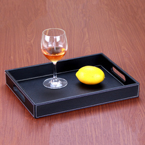 Yuppies black plain leather tea tray tray European rectangular hand hole fruit tray