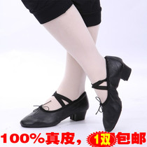 Soft-soled teacher's dance shoes teacher's shoes leather women's dance shoes folk dance shoes lace heel dance shoes