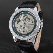 FORSINING inlaid water drill strips nail pattern rims hollowed out three-pin automatic mechanical belt watches D198