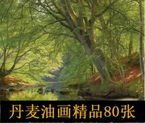 Tree realistic scenery oil painting Master Monsende European village meritocratic decoration painting HD material 80 Zhang K