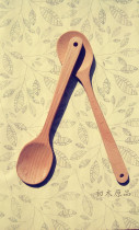 Foreign trade original single European beech 33cm solid wood long handle cooking spoon Soup spoon Cooking spoon Baking spoon stirring spoon Wooden spoon