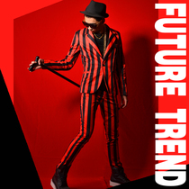 Exclusive] nightclub male singer DSDJ stage song with red and black striped suit big bar costume accessories