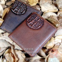 Vintage new clay art cowhide short leather wallet womens handmade casual wallet mens leather wallet qianbao