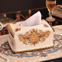  European-style retro luxury rectangular pumping carton New Chinese ceramic tissue box American creative decoration ornaments