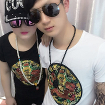 Chinese style couple wear Mens and womens T-shirts embroidered dragon robes official clothes half-sleeved tide national style spirit social boys short sleeves