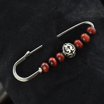 Retro National style Miao Silver Hollow bead sandalwood Beed brooch pin sweater open evil hand jewelry