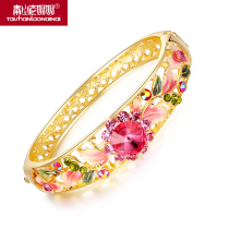 Taishan old grandmother cloisonne womens gold-plated crystal bracelet for mother lover birthday gift