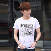 Mens short-sleeved T-shirt summer new cotton pop mens clothing youth half-sleeve base shirt