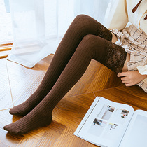 1 Double-day spring and autumn lace long cross-knee socks vertical cotton thin leg high-tube socks
