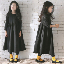 Girls dress long skirt plus velvet parent-child dress Korean version of Joker autumn and winter New base skirt Korean childrens clothing tide
