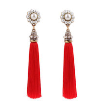 National Wind Red Bride Earrings Woman Temperament Long flow Suear nail No earbuds Ear Clip Dance Qipao Ear Accessories