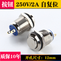 Power self-reset small and micro round metal button switch 12MM high flat round car modification normally open press