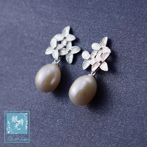 Silver time S925 sterling silver earrings small flowers natural freshwater pearl earrings creative temperament personality earrings female