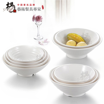 High-end imitation porcelain hotel Japanese tableware white thread bowl ramen Rice Rice Noodle Bowl plastic bowl foreign trade resistance