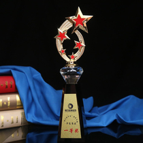 Metal trophy making five-pointed star trophy art competition prize crystal trophy custom lettering