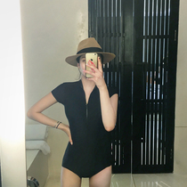 South Korea ins custom net red with the same one-piece diving half-sleeve short-sleeved zipper belly triangle swimsuit women