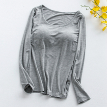 Autumn and winter Modal long-sleeved T-shirt with chest pad Womens sports yoga base shirt Bra cup one-piece autumn coat to wear outside