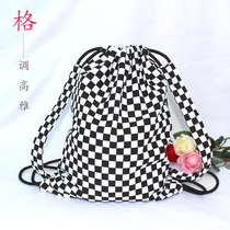  BaoManE bag full E checkered fresh canvas drawstring shoulder harness pocket Cycling backpack Yoga fitness travel bag