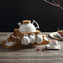  European-style coffee cup set Simple creative wooden frame White porcelain ceramic cup Coffee set Space-saving afternoon teapot set