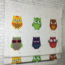 Super cute owl childrens room cotton and linen Nordic style Roman lifting curtain Bedroom study bay window curtain