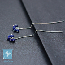 Silver time S925 sterling silver ear line lapis lazuli super long tassel chain female fashion earring temperament earrings female