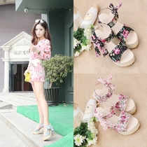 Summer 2021 New Korean version of heeled sandals female Harajuku wind Joker bow retro pine cake shoes platform womens shoes