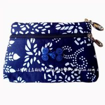 Wuzhen special blue printed cloth double zipper wallet card bag small bag cloth travel souvenir small hand bag