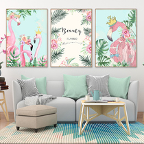 Sofa background wall hanging painting Nordic living room decorative painting mural modern simple Flamingo wall painting Triptych