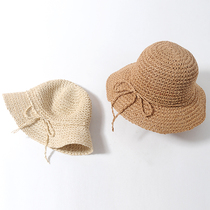 Korean wind childrens straw hat Summer Bow girl Beach beach beach sun sun sun hat Princess parent-child hat foldable