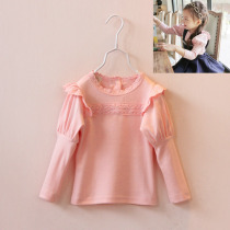 Girl Pure Cotton Lace Bubble Sleeveless Jacket Spring Autumn New Children Baby Princess Long Sleeve Outwear Undershirt T-shirt