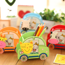 Opaide Korean creative stationery car shape photo frame wooden clip pen holder multifunctional storage tube
