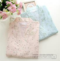 Summer womens kimono pure cotton double-layer gauze pajamas sweat steaming suit womens cotton home service suit Mori system floral