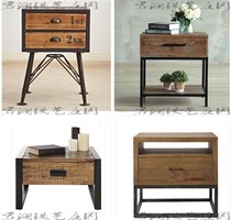 Nordic log bedside cabinet American solid wood bedside table retro old corner a few iron sofa side industry
