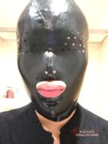 Natural latex clothes headgear mask open honeycomb mesh open sexy mouth nose headgear latex handmade