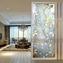 Art glass entrance deep carving gold leaf craft double-sided effect screen partition sliding door cabinet golden branches and jade leaves