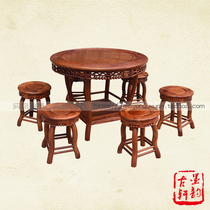Burmese rosewood dining table big fruit red sandalwood plum blossom round 1 meter set meal table mahogany table solid wood leisure table