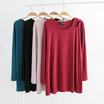 Ancient ancient home Custom Autumn Fat mm200 catty mm200 catty Shoulder Round Collar Blouse T-shirt Big Code Pure Color 100 Hitch Undershirt